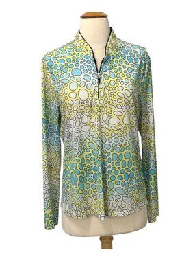 Jamie Sadock Sunsense Womens Long Sleeve Top Golf UPF Yellow Pebble Print Size M